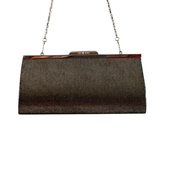 Evening Clutch Chain Strap Purse Pewter Silver Formal Cocktail Shimmer Handbag - Picture 1 of 14